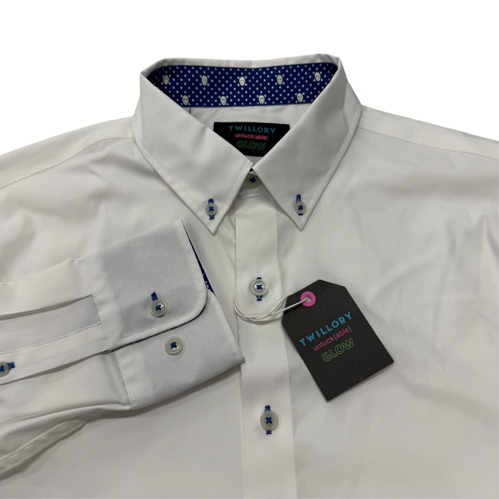 Twillory Untuckable Glow White Tailored Fit Skull Trim Shirt Mens Medium NWT